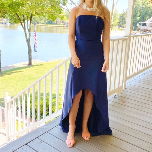 NWT Laundry Navy Strapless Hi-Low Crepe Gown-4 - Picture 2 of 6
